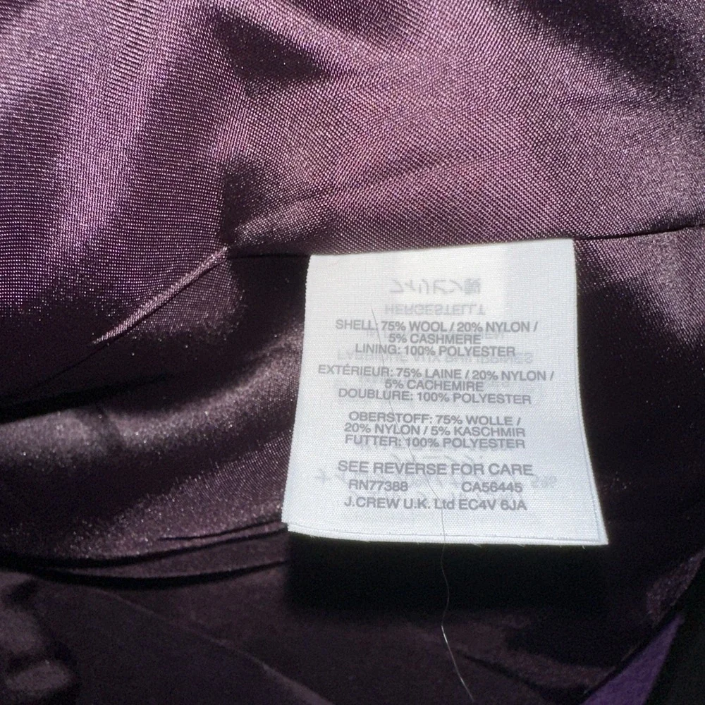 J Crew Womens Stadium Cloth Majesty Peacoat Sz 0p Purple Wool Cashmere‎ Coat - Picture 10 of 12